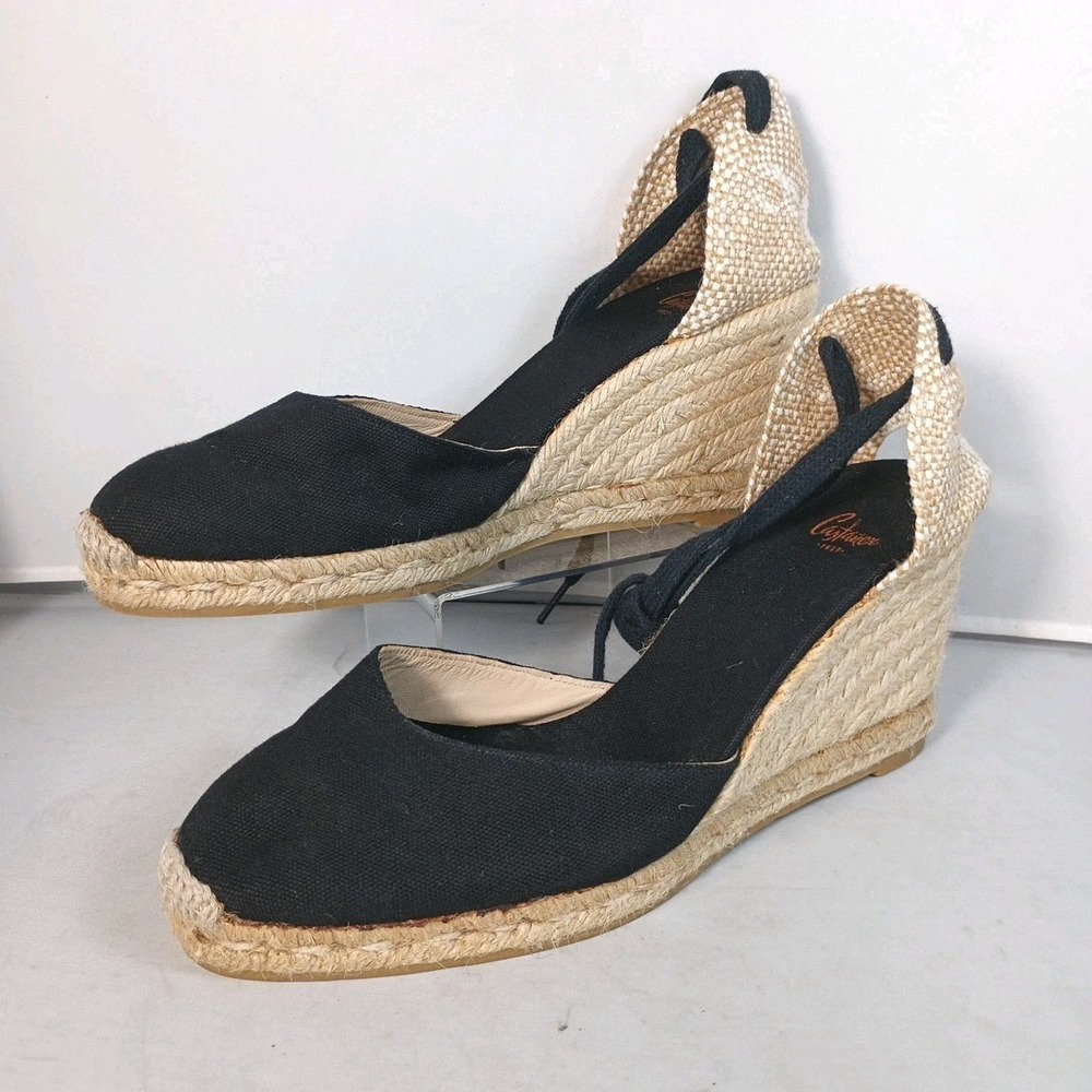 Castaner Black Canvas Espadrille Wedge Sandals Ankle Wrap SZ 40 (9/9.5 US) Boho